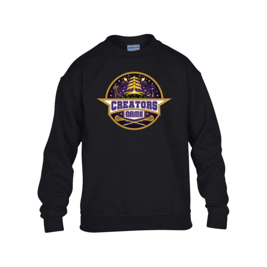 Creators Game Kids Fleece Crewneck with Purple Logo design, 50% cotton, 50% polyester, pill-resistant.
