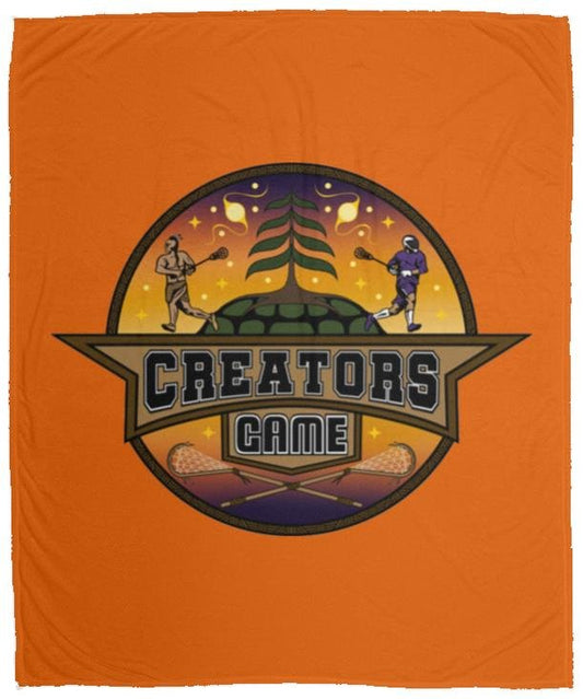 Creators Game Light Cozy Plush Fleece Blanket (Double) with sport-inspired design and full-color print on an orange backdrop.